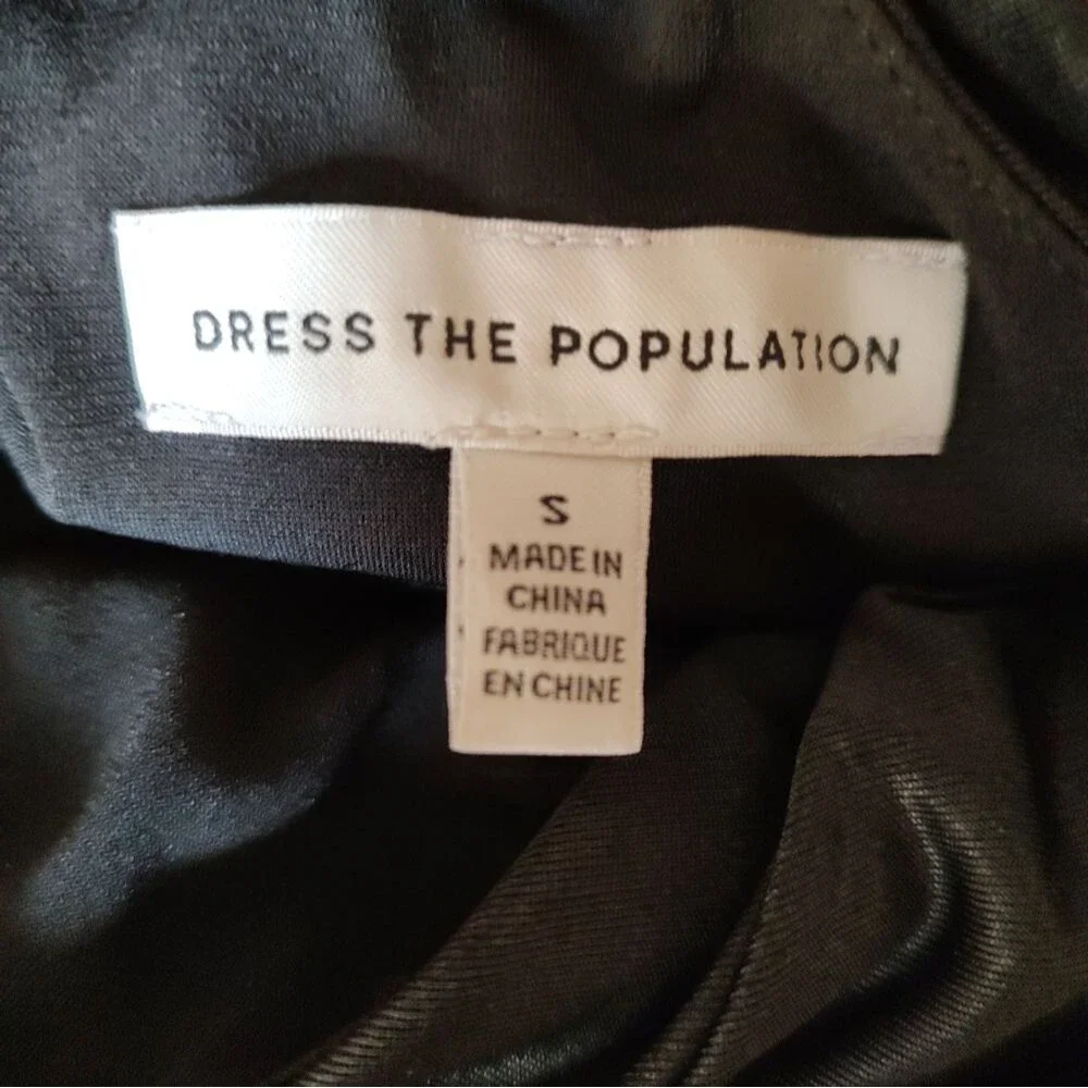 Dress the Population Black One-Shoulder Asymmetrical Ruched Satin Mini Dress S - Picture 6 of 9